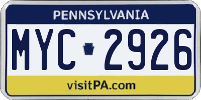 PA license plate MYC2926