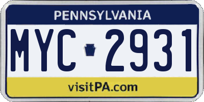 PA license plate MYC2931