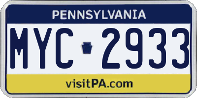 PA license plate MYC2933