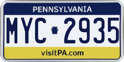 PA license plate MYC2935