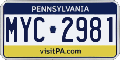 PA license plate MYC2981