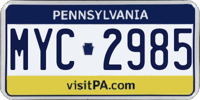 PA license plate MYC2985