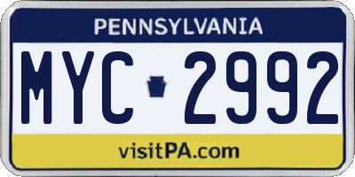 PA license plate MYC2992