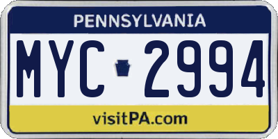 PA license plate MYC2994