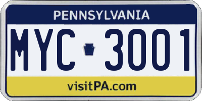 PA license plate MYC3001