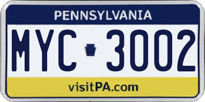 PA license plate MYC3002