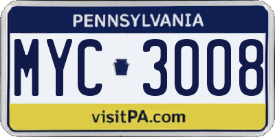 PA license plate MYC3008