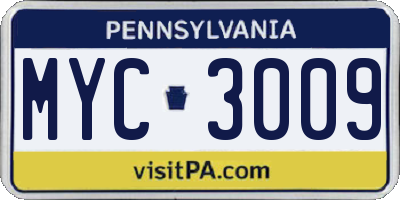 PA license plate MYC3009