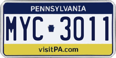 PA license plate MYC3011