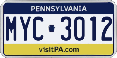 PA license plate MYC3012
