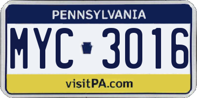 PA license plate MYC3016