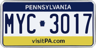 PA license plate MYC3017