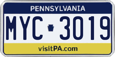 PA license plate MYC3019