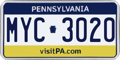 PA license plate MYC3020