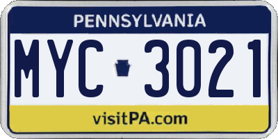 PA license plate MYC3021
