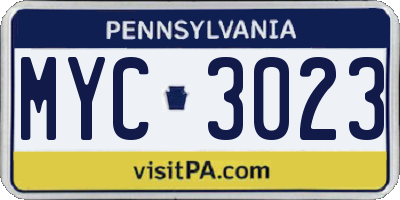 PA license plate MYC3023