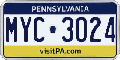 PA license plate MYC3024