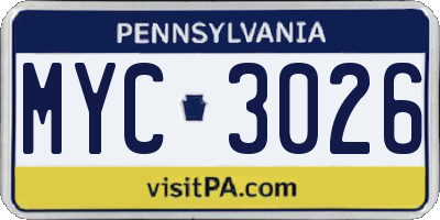 PA license plate MYC3026