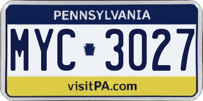 PA license plate MYC3027