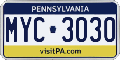 PA license plate MYC3030