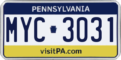 PA license plate MYC3031