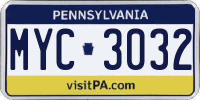 PA license plate MYC3032
