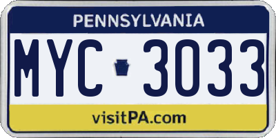 PA license plate MYC3033