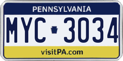 PA license plate MYC3034