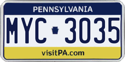 PA license plate MYC3035