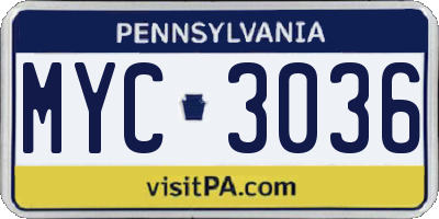 PA license plate MYC3036