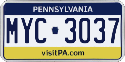 PA license plate MYC3037