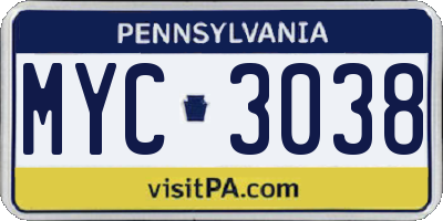 PA license plate MYC3038