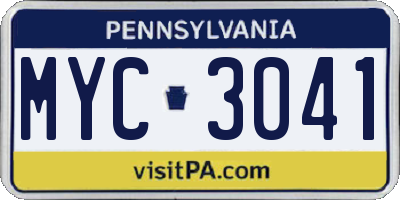 PA license plate MYC3041