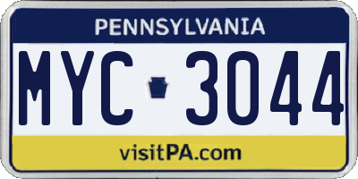 PA license plate MYC3044