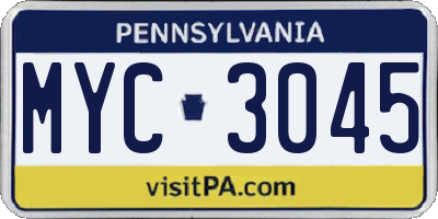 PA license plate MYC3045