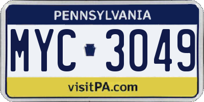 PA license plate MYC3049
