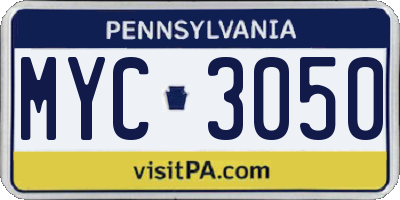 PA license plate MYC3050