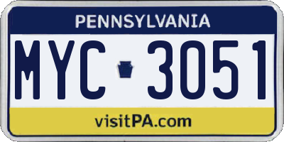 PA license plate MYC3051