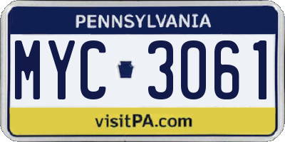 PA license plate MYC3061