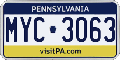 PA license plate MYC3063