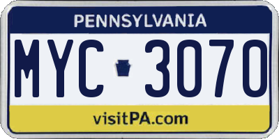 PA license plate MYC3070