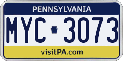 PA license plate MYC3073