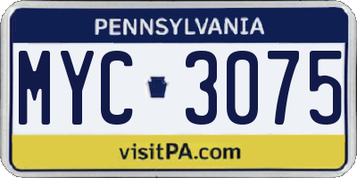 PA license plate MYC3075