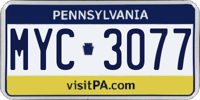 PA license plate MYC3077