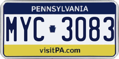 PA license plate MYC3083