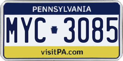 PA license plate MYC3085