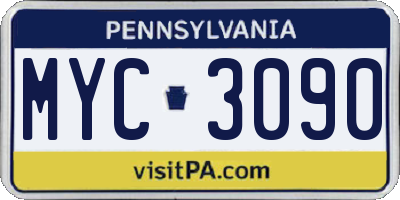 PA license plate MYC3090