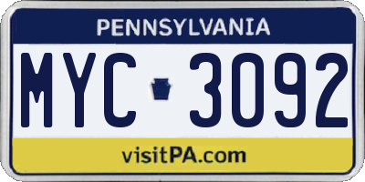 PA license plate MYC3092