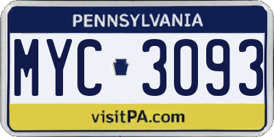 PA license plate MYC3093