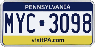 PA license plate MYC3098